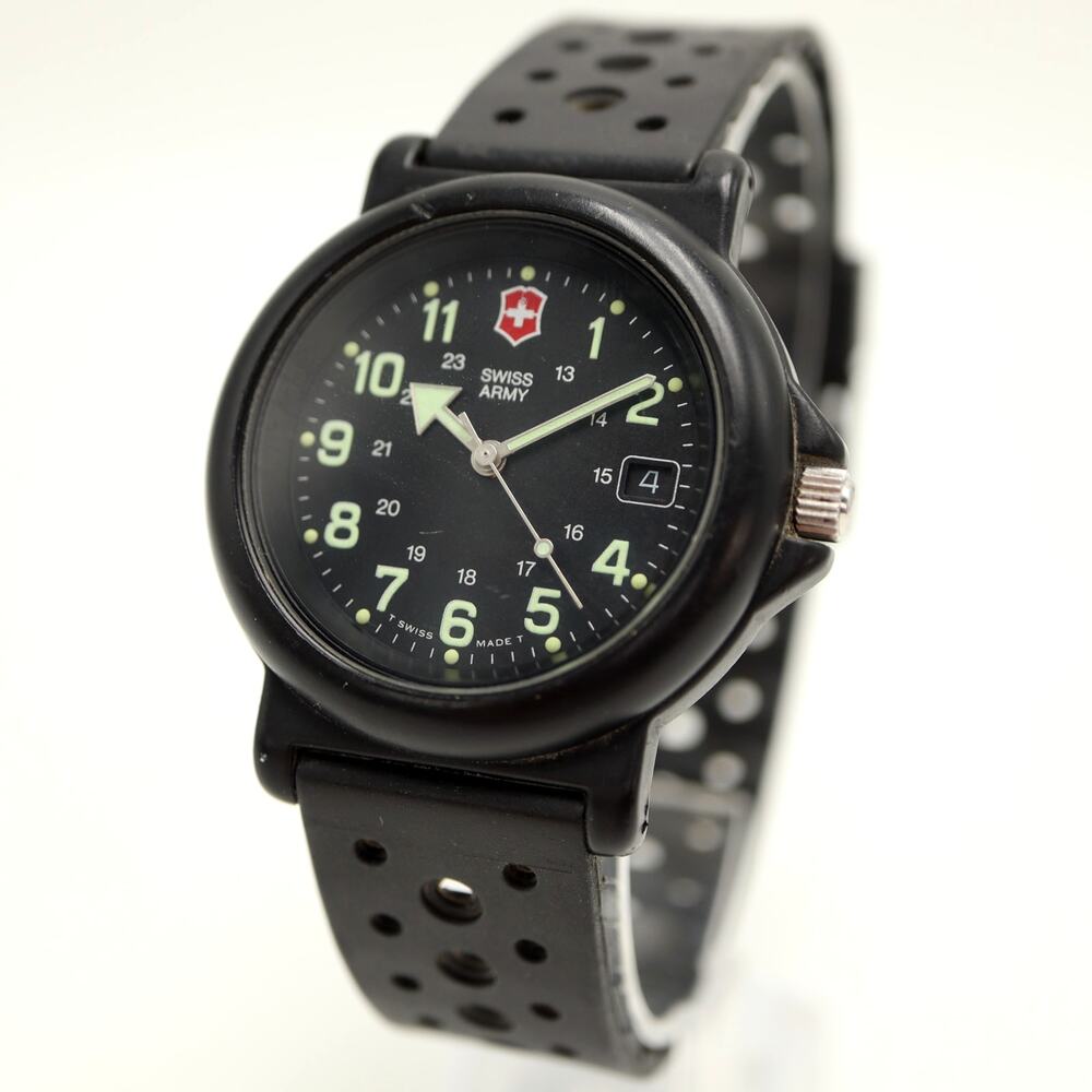 Swiss Army Mens 39mm Black Date Watch Lume Swiss Made Resin Strap w New Battery